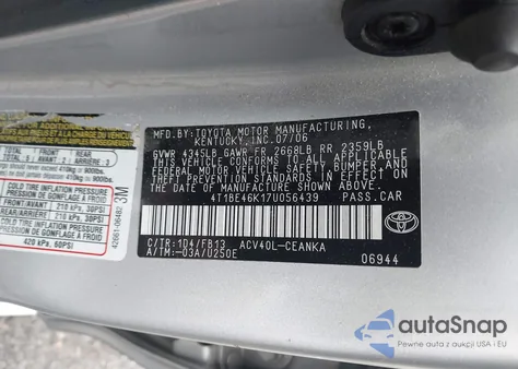 2007 Toyota Camry Ce from USA, damaged, VIN 4T1BE46K17U056439